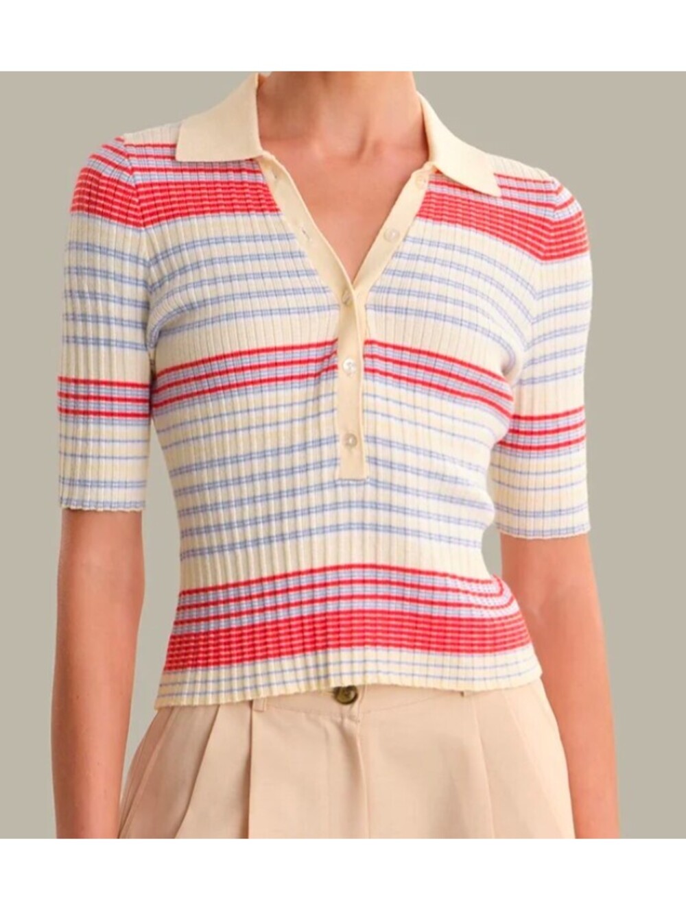 525 America striped ribbed knit polo sweater